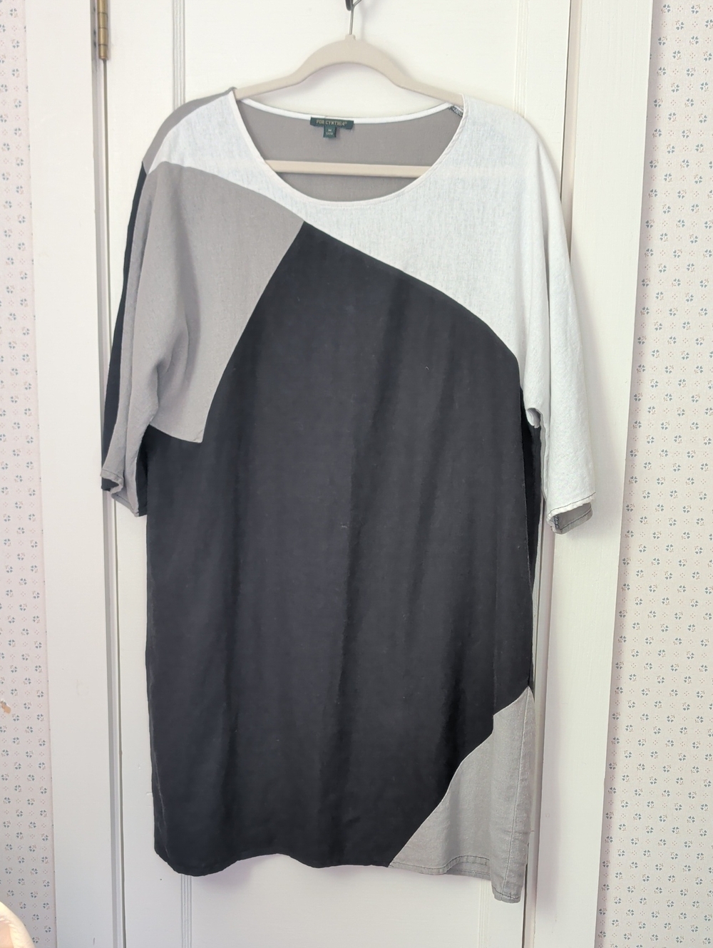 For Cynthia Dress Black Gray Block Color Scoop Neck Tunic M Lagenlook Designer